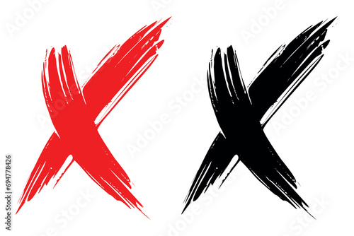 Cross X with brush stroke dirty grunge vector illustration. photo
