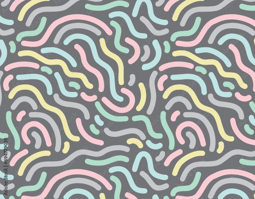 Fototapeta premium Colorful line doodle seamless pattern set. Creative minimalist style art background collection, trendy design with basic shapes. Modern abstract color backdrop. 