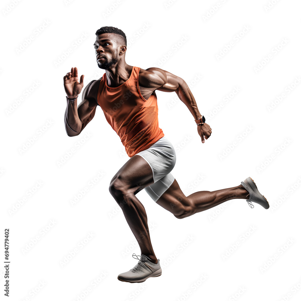 Professional running athlete in a running pose, isolated on transparent background, PNG, 300 DPI - obrazy, fototapety, plakaty 