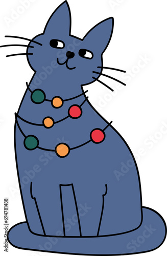 Christmas doodle elements. Cute fanny Christmas cats. Meowy Christmas. Simple Xmas designs. Holiday decorations elements.