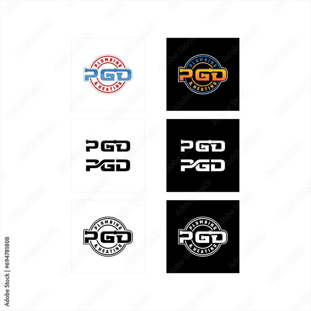 p g d font logo design, p g d logo design, p g d plumbing and healing logo design, vector, symbol, icon, pipe vector,