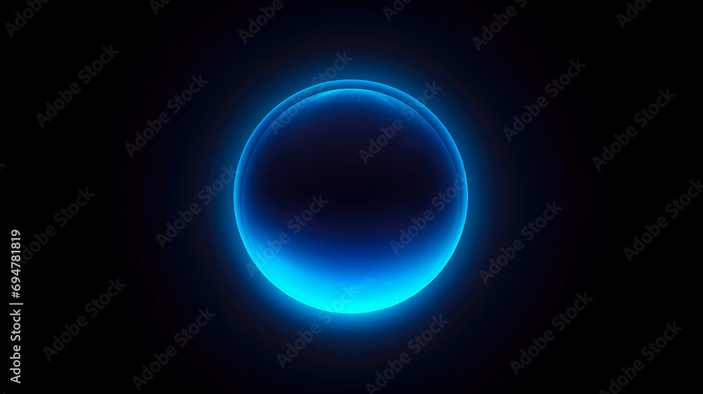 Glühende blaue Farbverlaufskugel auf schwarzem Hintergrundmond