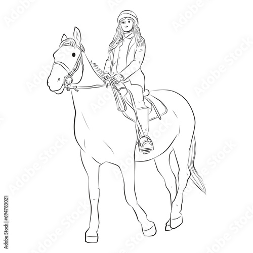 girl horse riding cartoon illustration