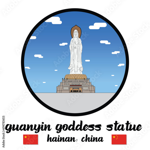 Circle icon line Guanyin Goddess Statue. vector illustration