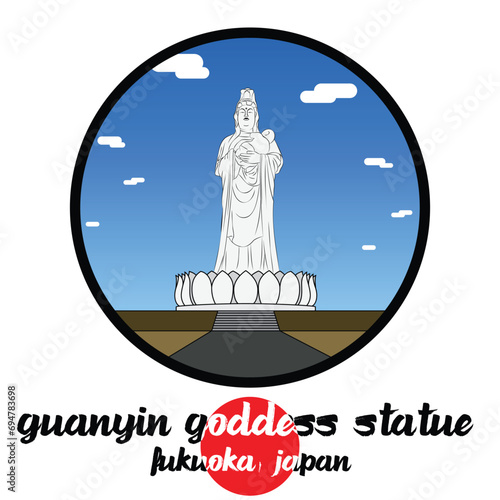 Circle icon line Guanyin Goddess Statue. vector illustration