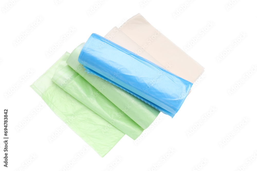 PNG, Three rolls of trash bags, isolated on white background PNG, Three rolls of trash bags, isolated on white background