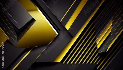 black and yellow background, Black yellow abstract modern background Dark. Geometric shape. 3d effect. Diagonal lines, stripes. Gradient. Light, glow. Metallic sheen, Ai generated image
