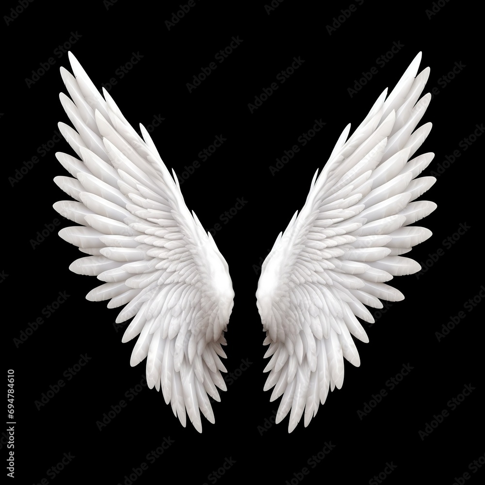Fototapeta premium white angel wing on gray or black background for designer graphic stock photo