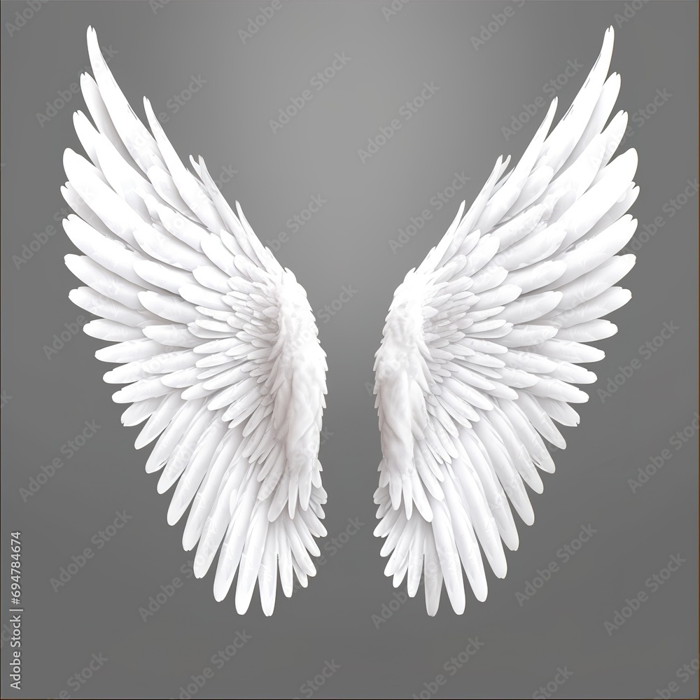 Fototapeta premium white angel wing on gray or black background for designer graphic stock photo