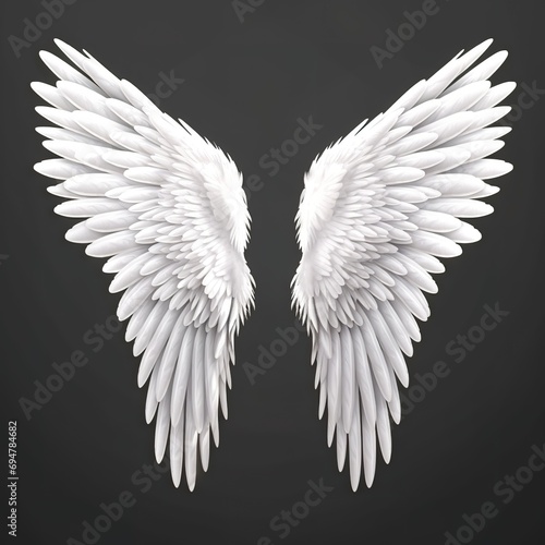 white angel wing on gray or black background for designer graphic stock photo