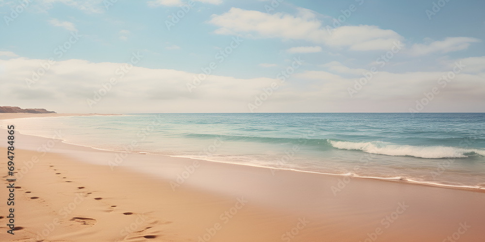Crystals waves on the beach blue sky background, Seascape with an empty beach and beautiful blue water