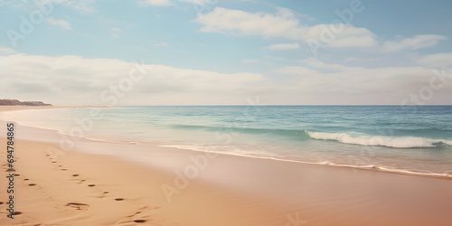 Crystals waves on the beach blue sky background, Seascape with an empty beach and beautiful blue water