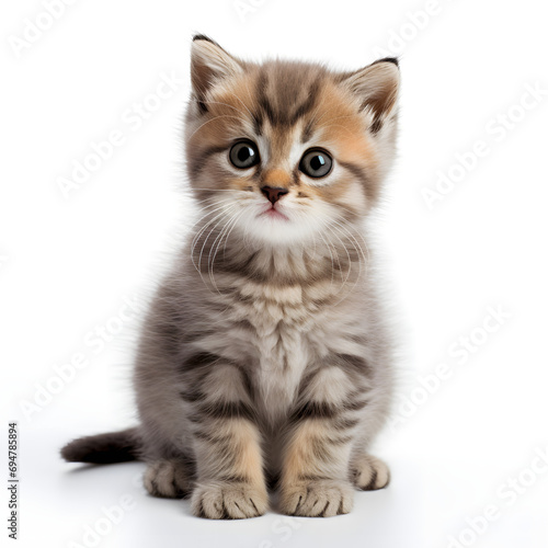 A cute baby Abyssinian cat on a white background