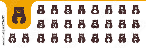 bear flat mascot minimal icon collection set logo design vector
