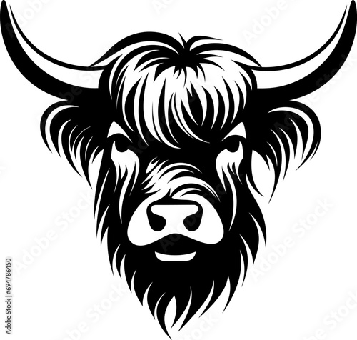 Highland cow silhouette in black color. Vector template for laser cutting wall art.