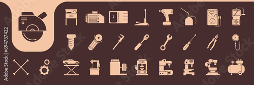 garage services equipment flat icon set design vector