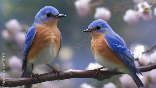 Male Eastern Bluebird (Sialia sialis) on a branch with flowers © AGORA