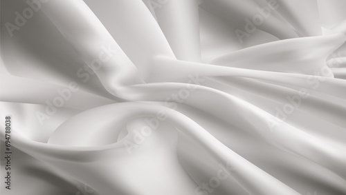 3D White Silk Textile Smooth Fabric Background.