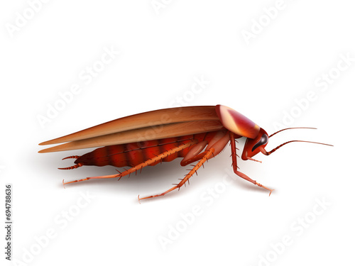 3D Realistic Red Cockroach Isolated On White