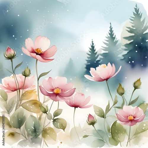 Floral background in watercolor style 