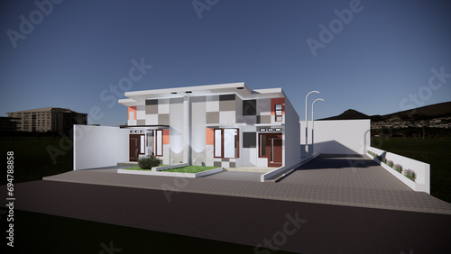 rendering of the exterior view of a modern house in the afternoon