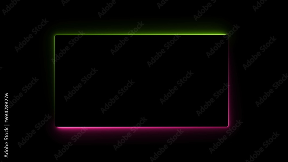 Glowing neon light rectangle border frame on black background Glowing neon light rectangle border frame on black background