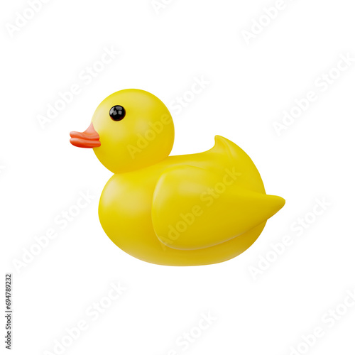 Cute yellow rubber duck baby toy 3D style, vector illustration