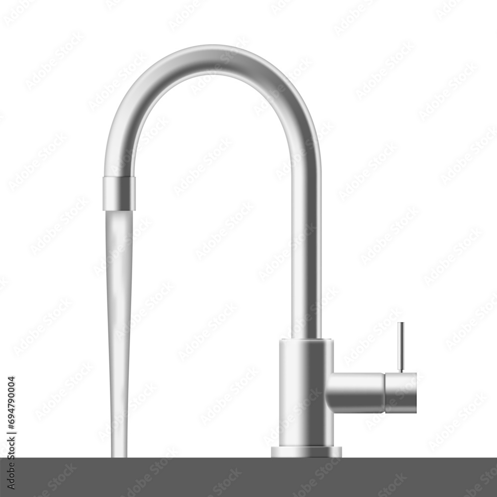 Chrome Steel Kitchen Faucet With Water On White Chrome Steel Kitchen Faucet With Water On White