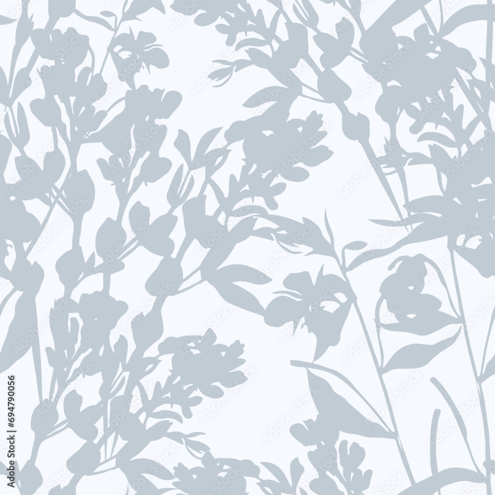 Gray Plants. Decorative vector seamless pattern. Repeating background. Tileable wallpaper print.