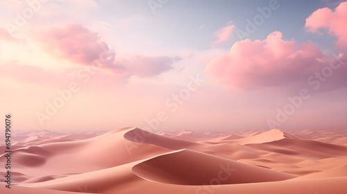 Desert dunes landscape with sand and sky. Pale pink colors. Minimal abstract background. Generative AI