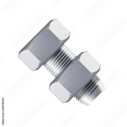 Structural Bolt With Hex Nut Isolated On White