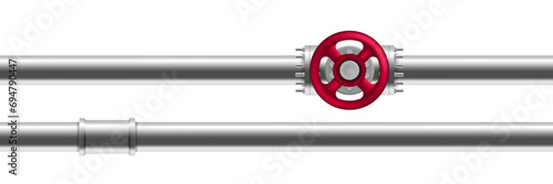 3D Glossy Metal Pipe With Red Valve