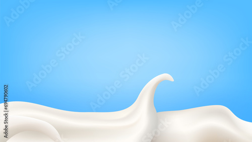 3D Sour Cream Flow On Blue Background photo
