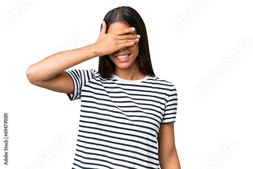 Young African american woman over isolated background covering eyes by hands. Do not want to see something photo