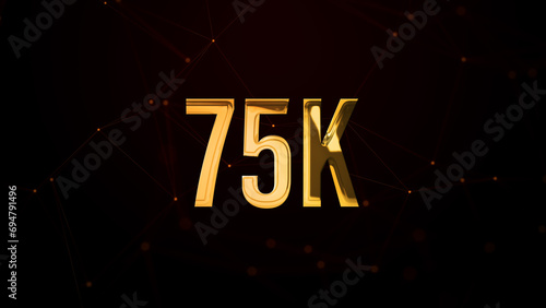 Luxury Digital Shiny Golden Glossy Metal Texture 75K Text Effect On Connected Lines Dots Dark Red Background photo