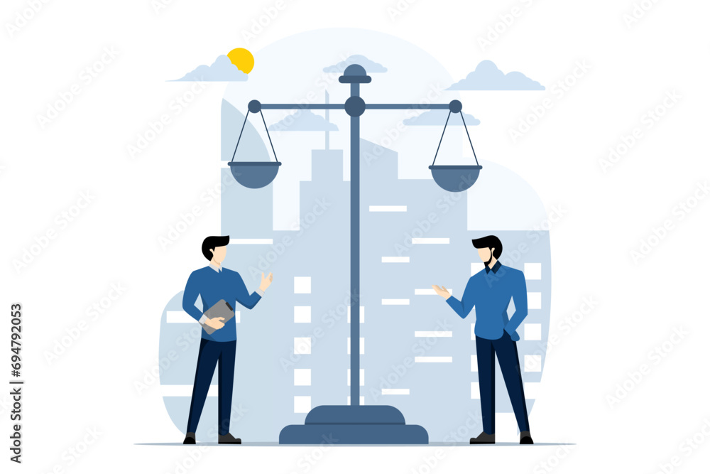 Legal advice concept. Law and justice scene, lawyer consultation, advising client, scales of justice, legal advice, lawyer consultation with client, flat vector illustration on white background. Legal advice concept. Law and justice scene, lawyer consultation, advising client, scales of justice, legal advice, lawyer consultation with client, flat vector illustration on white background.