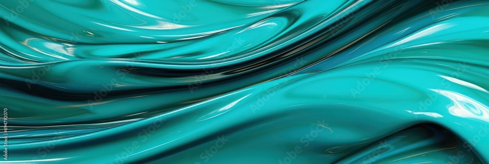Glossy turquoise metal fluid glossy chrome mirror water effect background backdrop texture 