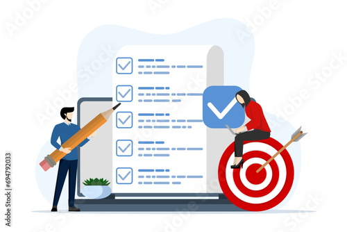 Development plan concept. Teams navigate digital planning, allocate resources, monitor results, and adapt strategies. Digitization, task tracking and feedback loops. Flat Vector Illustration.
