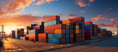Stacks of Container Cargo in Container Logistics Industrial Port photo