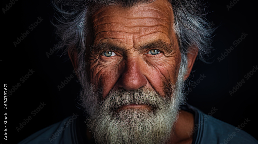 A portrait of an elderly man with tender facial features and a deep look A portrait of an elderly man with tender facial features and a deep look