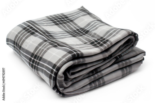 warm grey wool checkered plaid blanket isolated cutout object with shadow on transparent background, png file