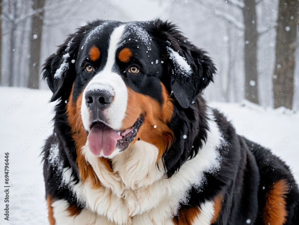 Photo Of Bernese Mountain Dog In Snow Photo Of Bernese Mountain Dog In Snow