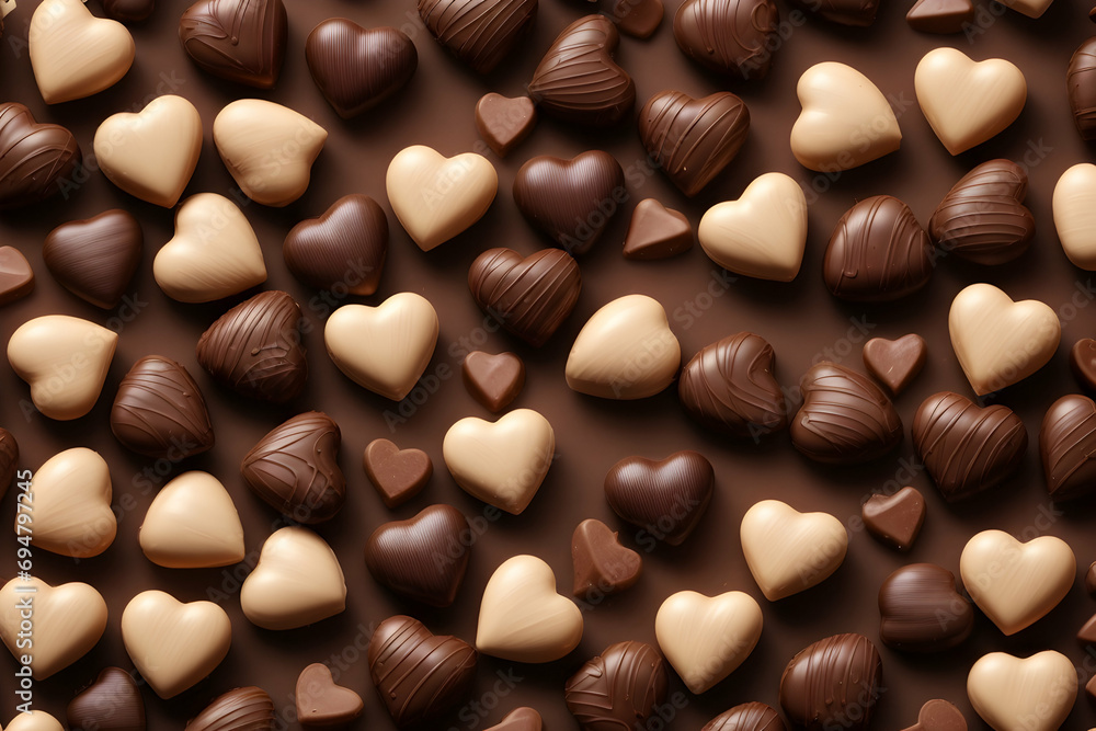 Chocolate candies in the shape of hearts. Delicious sweets for Valentine's Day, Women's Day, Mother's Day, Birthday & more. Generative AI. Chocolate candies in the shape of hearts. Delicious sweets for Valentine's Day, Women's Day, Mother's Day, Birthday & more. Generative AI.