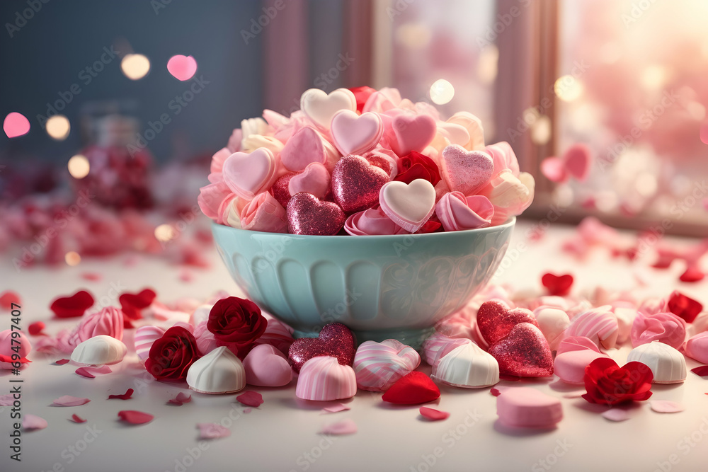 Sweet lollipops and candy in the shape of hearts. Delicious sweets for Valentine's Day, Women's Day, Mother's Day, Birthday & more. Generative AI. Sweet lollipops and candy in the shape of hearts. Delicious sweets for Valentine's Day, Women's Day, Mother's Day, Birthday & more. Generative AI.