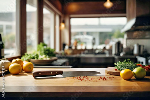 A Kitchen Counter with Knife and Lemons