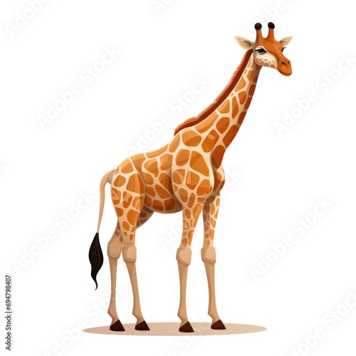 Colorful Cartoon Giraffe Standing Isolated on White Background Illustration