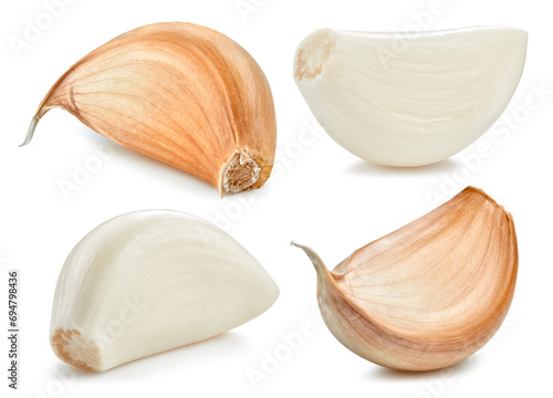 Garlic cloves isolated collection on white background photo