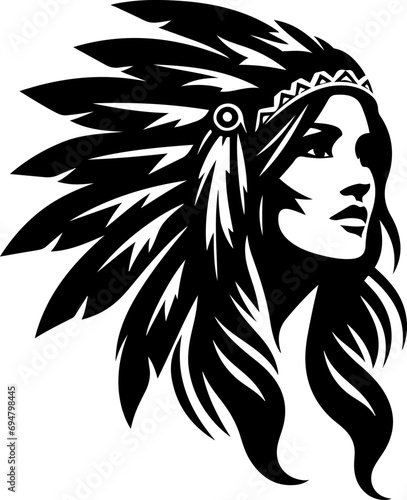 Tribal Beauty. Vector Illustration of a Native American Indian Woman's Silhouette - Logo Design