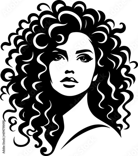 Curls Unleashed. Black Silhouette Logo of Women's Curly Hair Vector Illustration