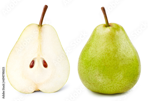 Fresh pears whole and cut in half isolated
